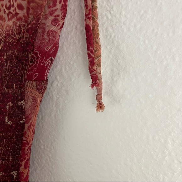 !SOLD! BREAKIN LOOSE Vintage Y2K 90s Red Paisley Floral V Neck Flowy Midi Dress - Picture 9 of 10